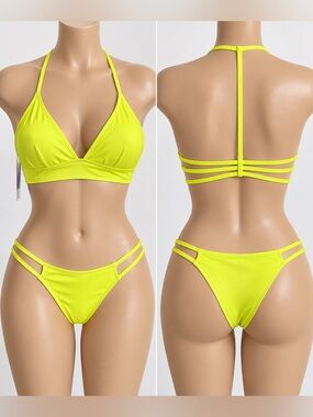 SHIMMER BAY Neon Yellow Bikini size medium
